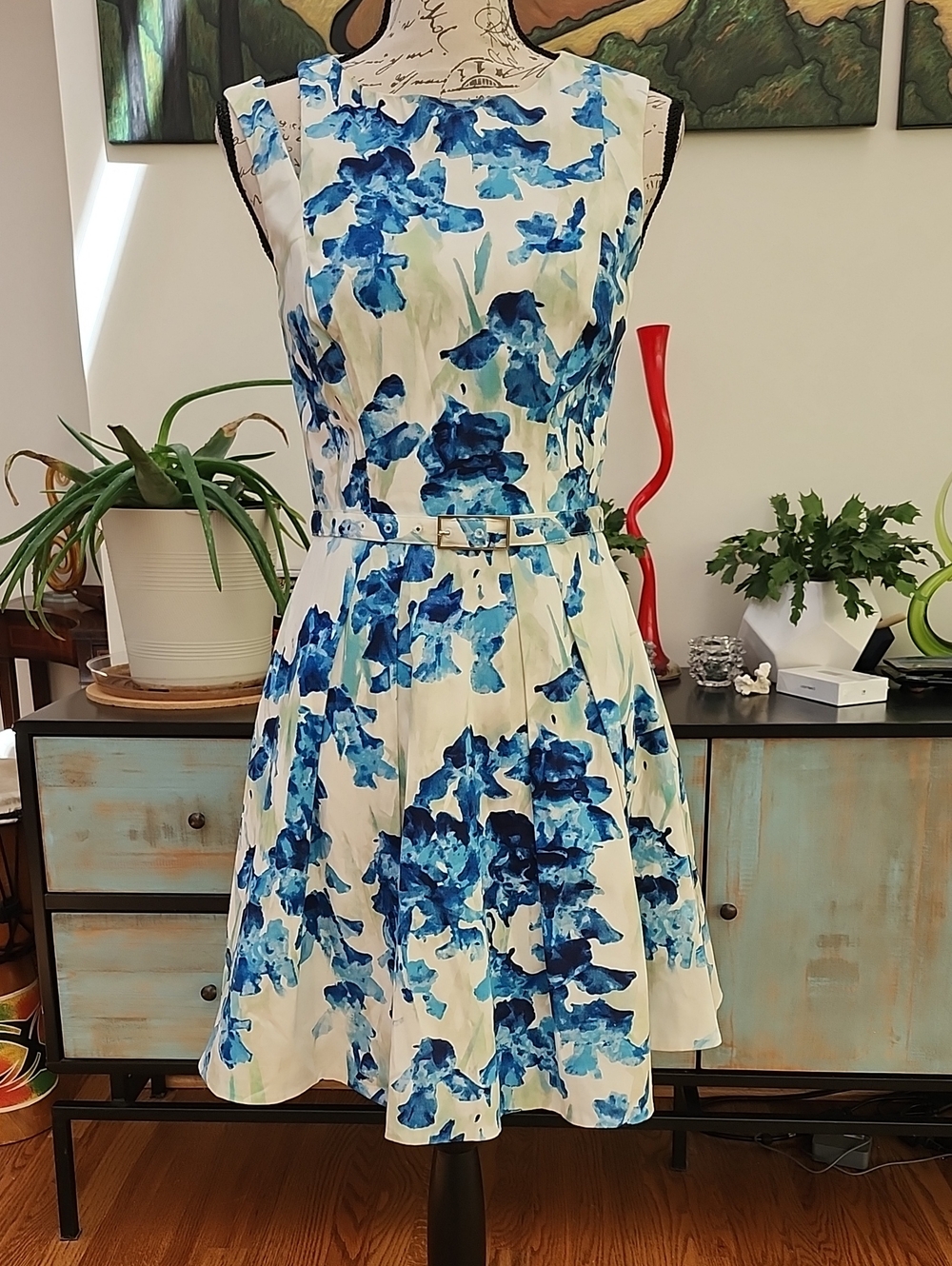 Karen Millen Blue Iris Floral Fit to Flare Dress